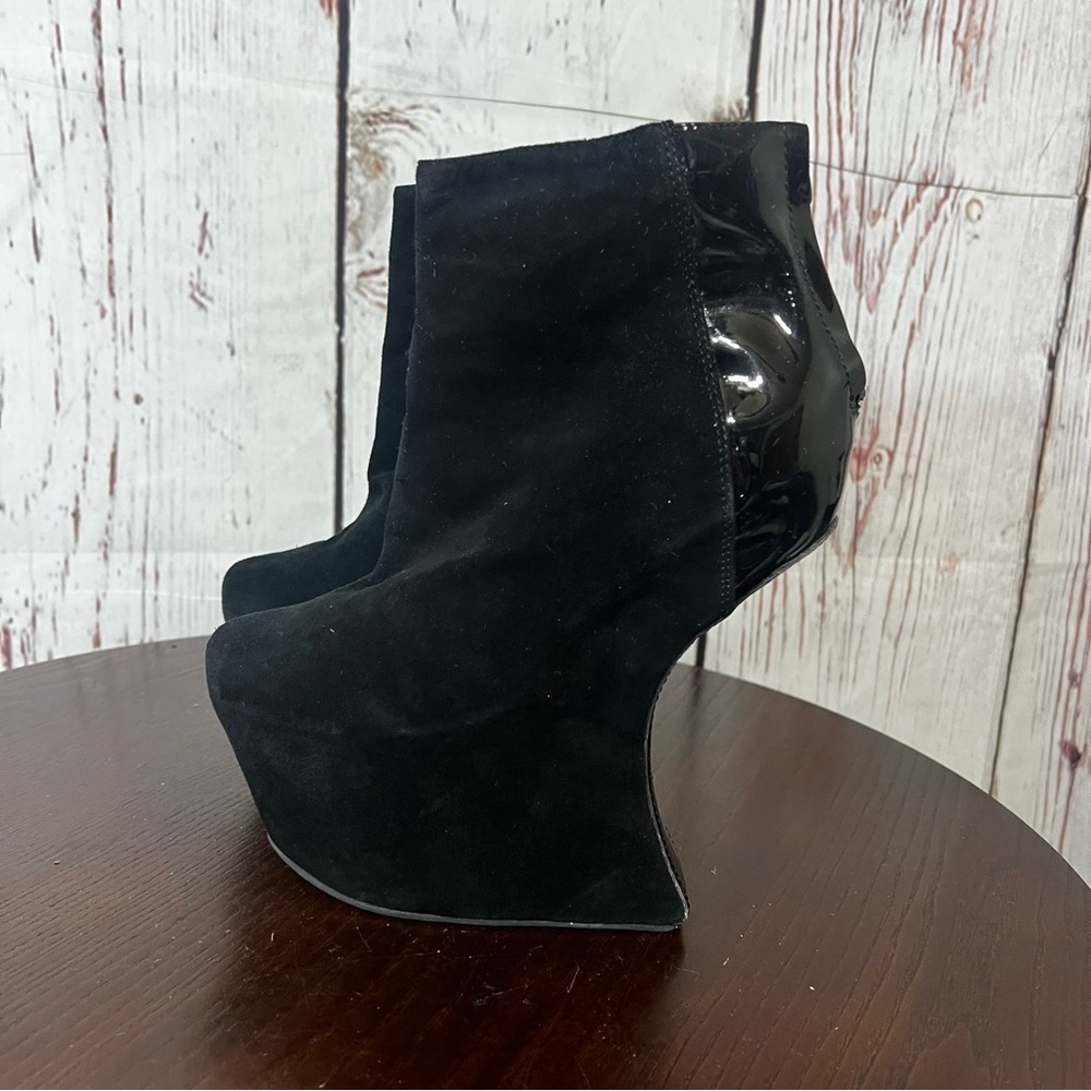 JEFFREY CAMPBELL NITE MATE Chic Black Suede & Patent Platform Ankle Booties 7 - Picture 5 of 10